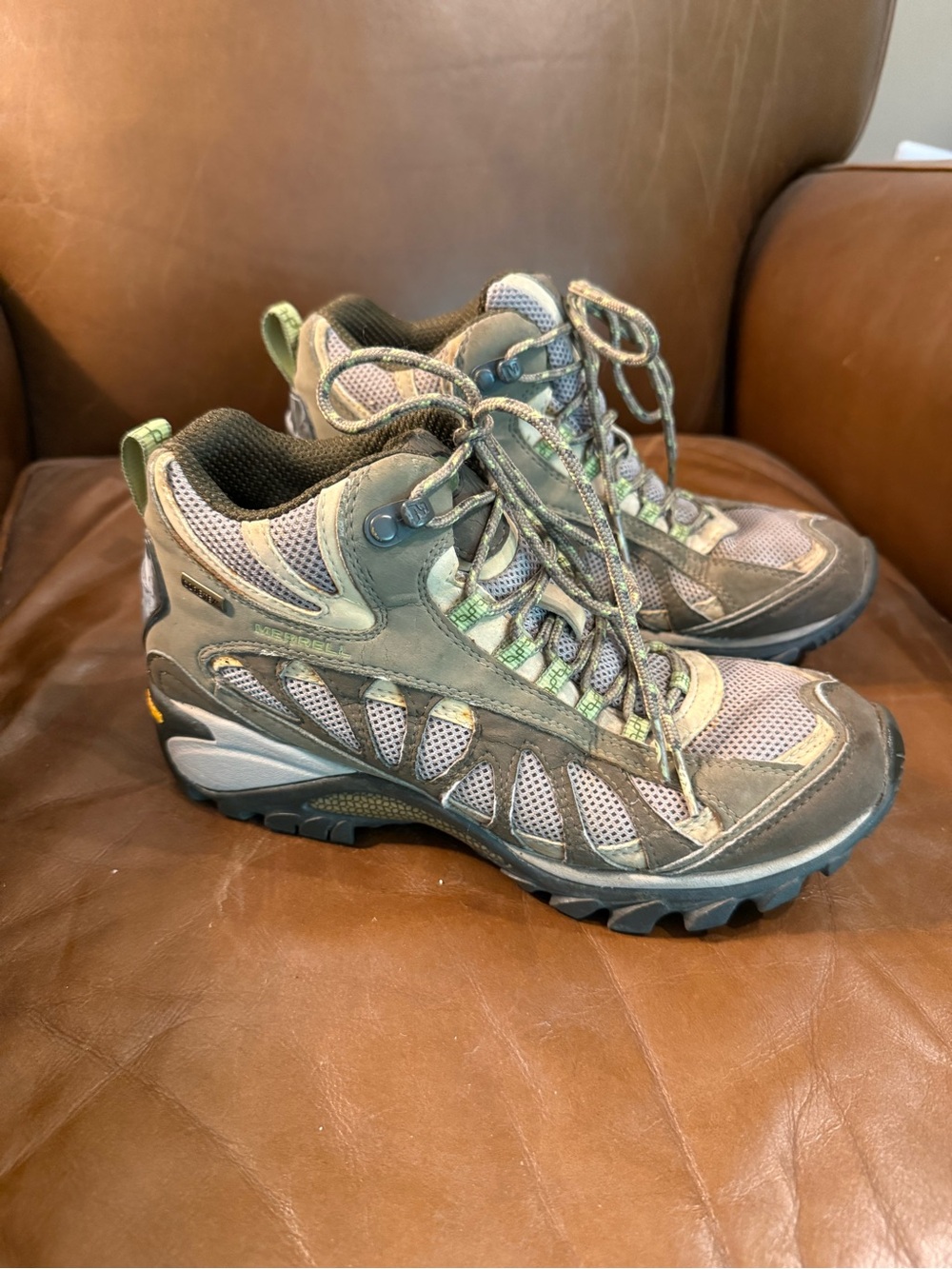 Women’s Merrell Olive Green Hiking Boots - Outdoor Trail Shoe Size 6